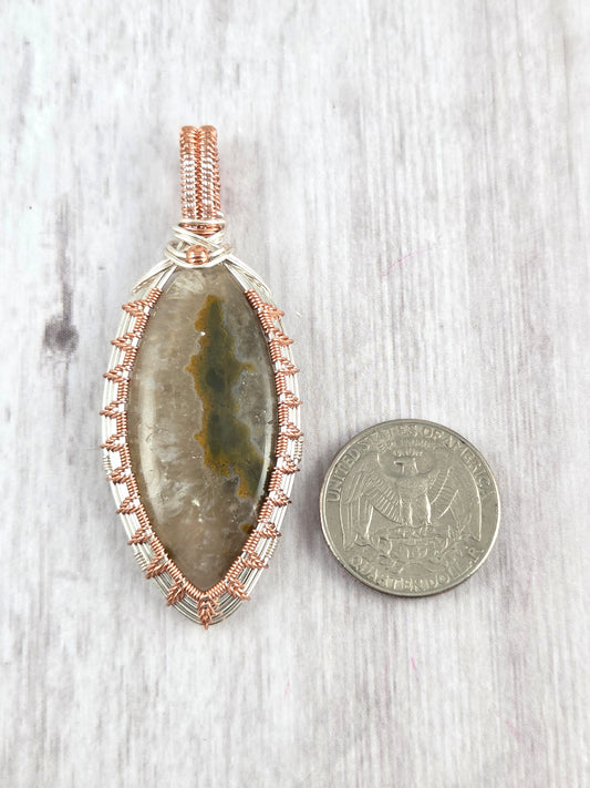 Ocean Jasper in Quartz Marquise Two-Tone Pendant