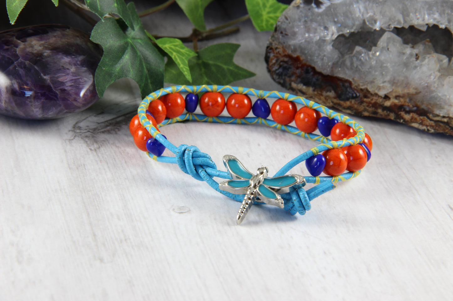 Bright Dragonfly Leather Bracelet