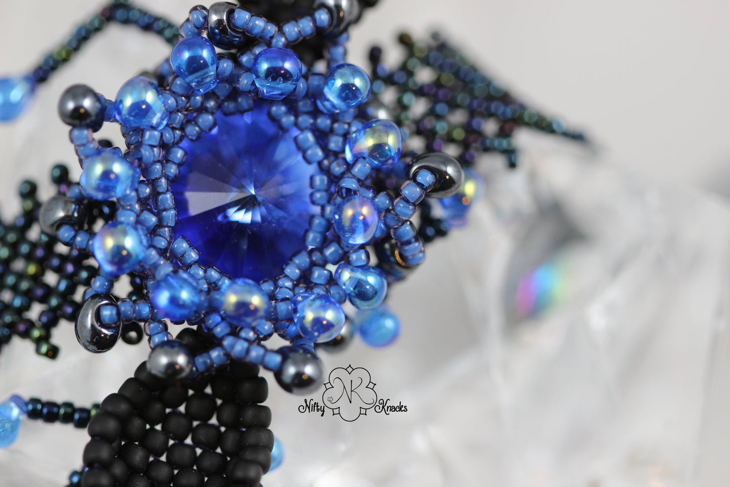 Blue and Black Flower Trellis Woven Bracelet