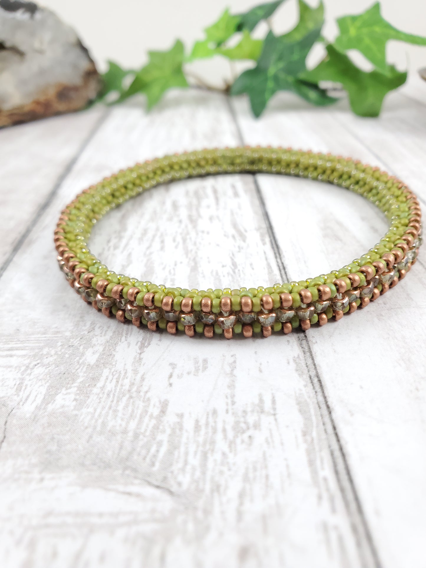 Olive Green and Sparkly Gold Tennis Style Bangle