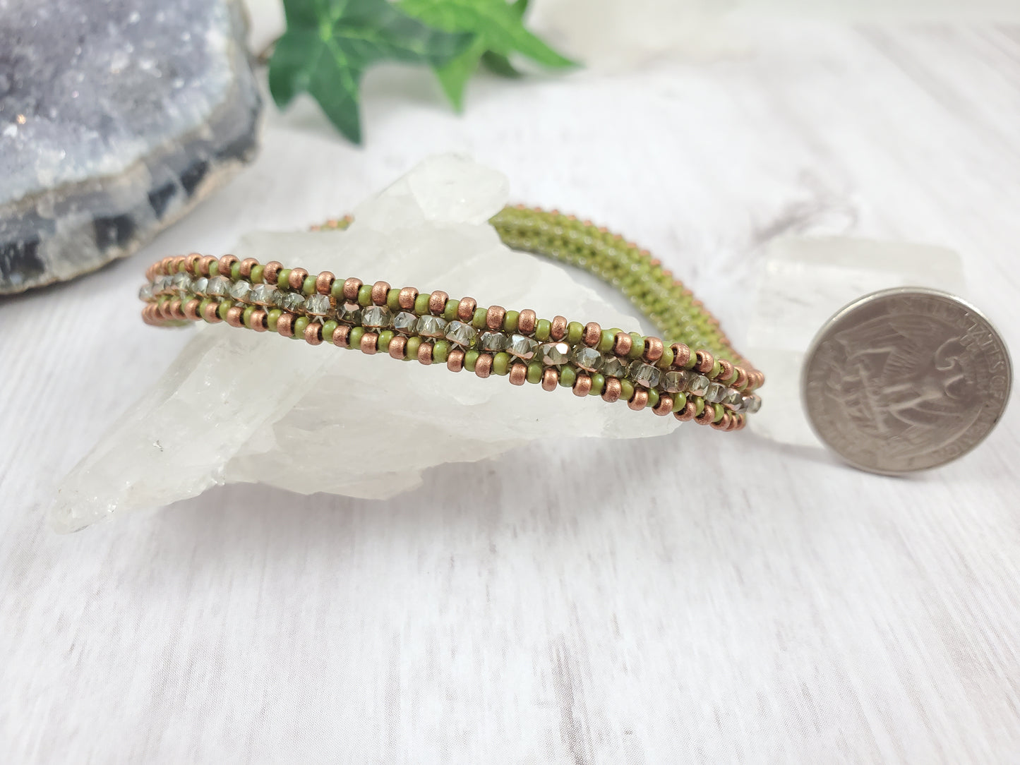 Olive Green and Sparkly Gold Tennis Style Bangle