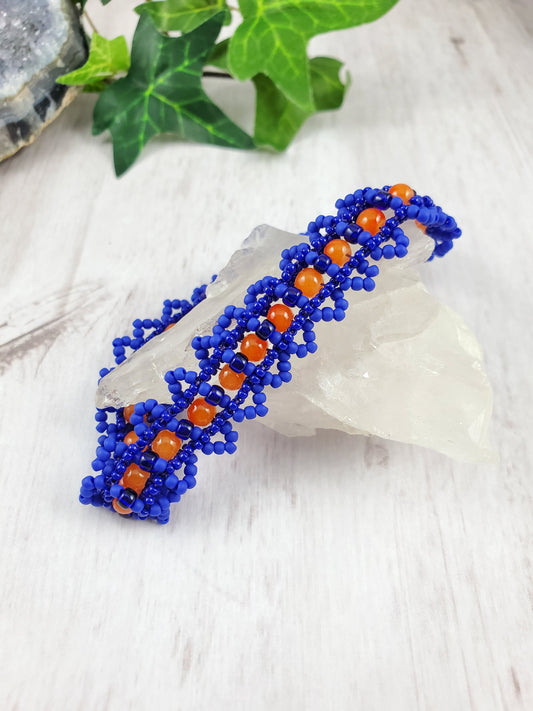 Cobalt Blue and Orange Woven Victorian Lace Bracelet