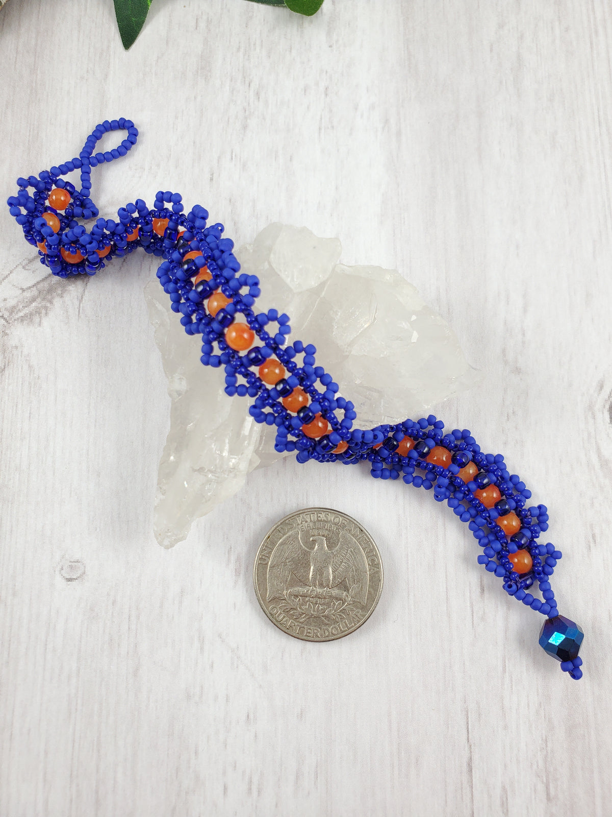 Cobalt Blue and Orange Woven Victorian Lace Bracelet