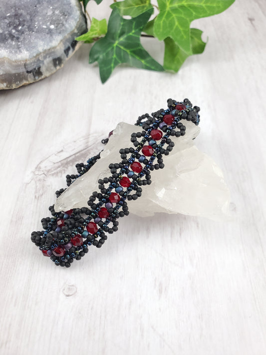 Black Red and Purple Woven Victorian Lace Bracelet