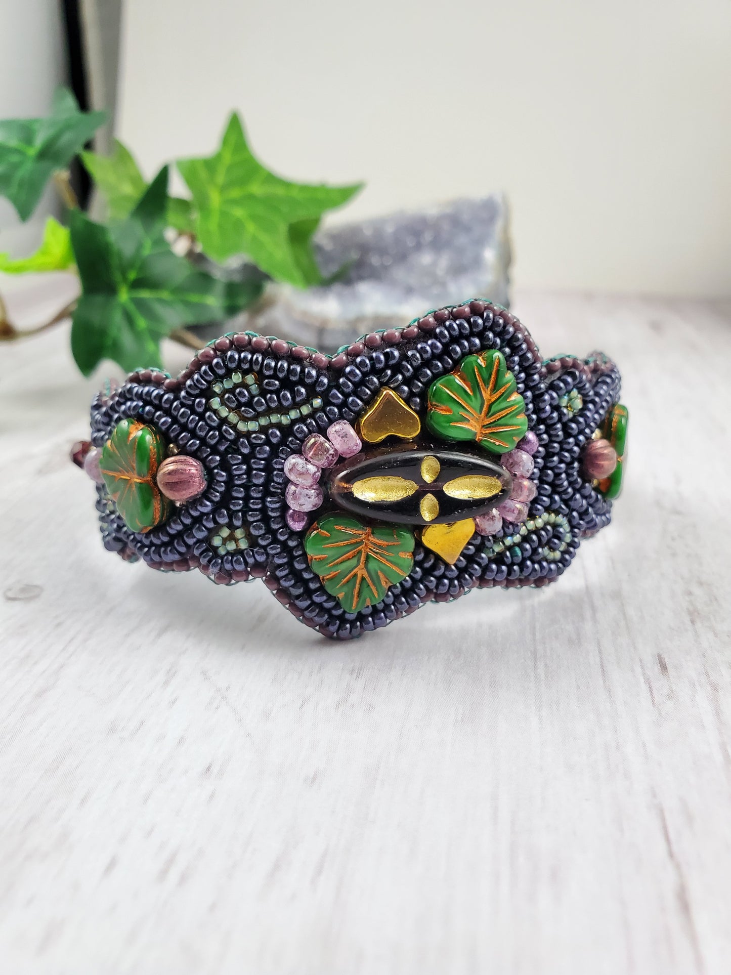 Art Nouveau Style Vineyard Bead Embroidered Bracelet