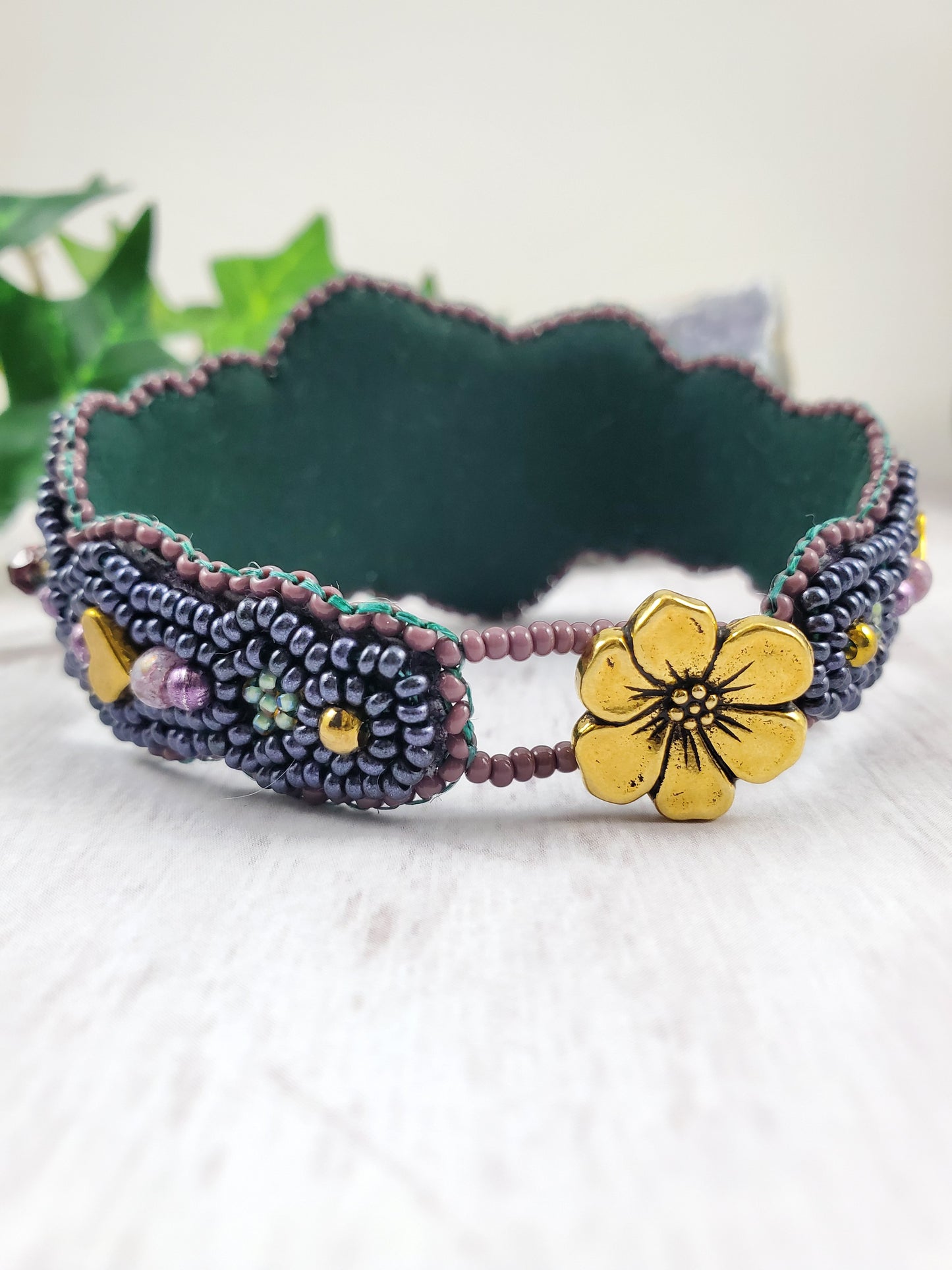 Art Nouveau Style Vineyard Bead Embroidered Bracelet