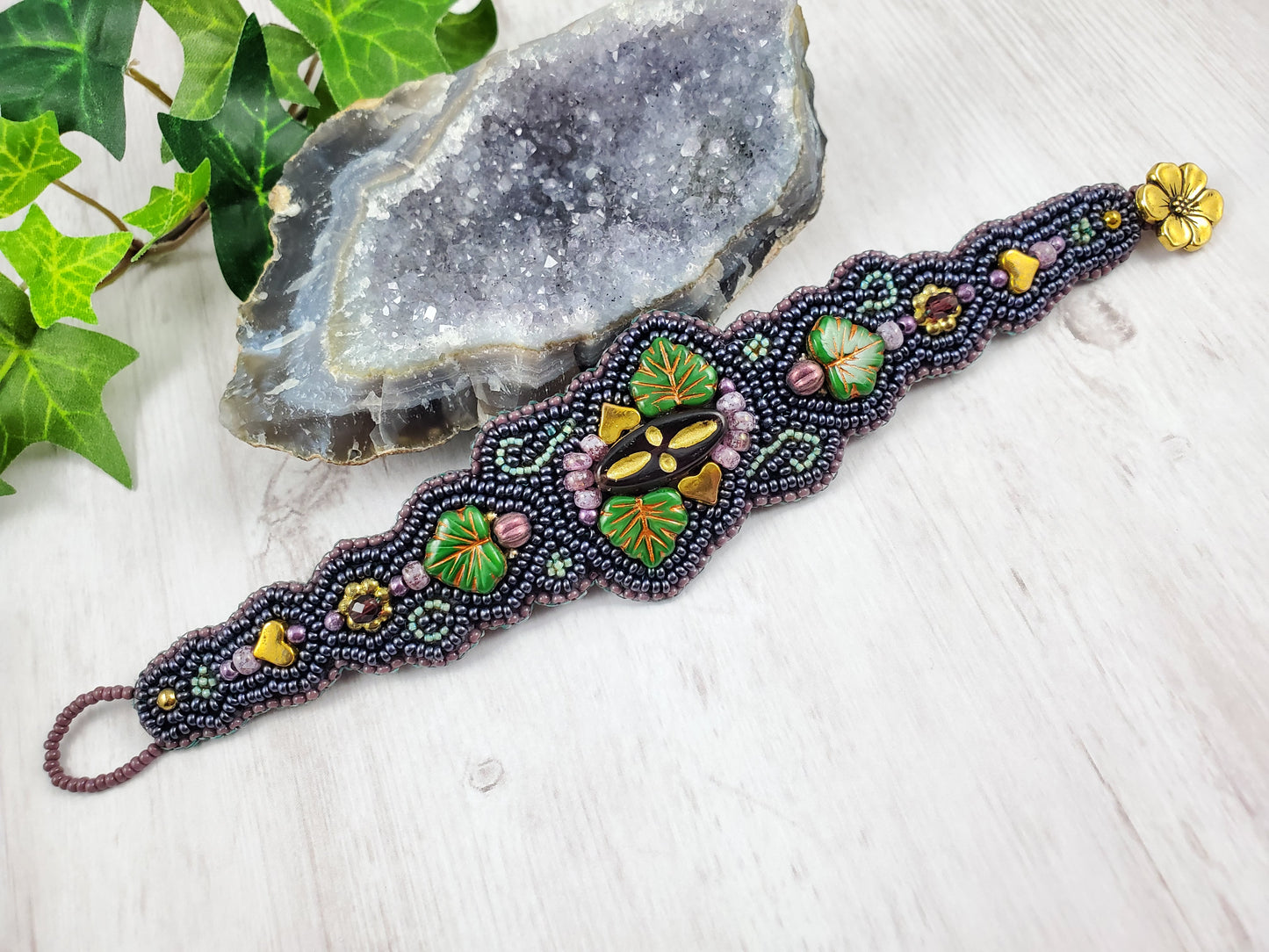 Art Nouveau Style Vineyard Bead Embroidered Bracelet