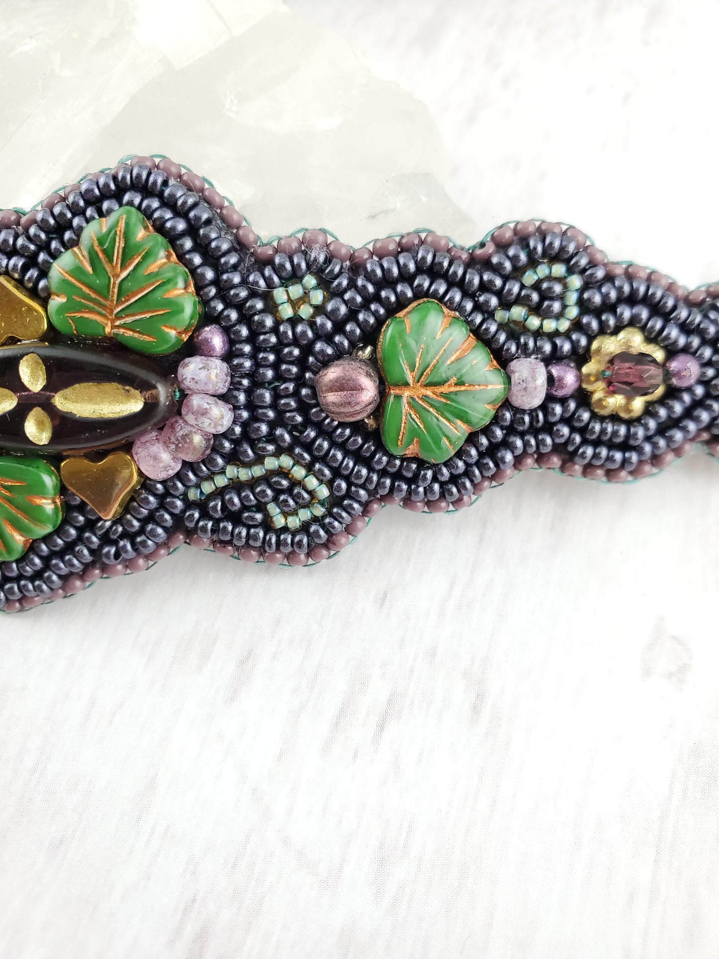 Art Nouveau Style Vineyard Bead Embroidered Bracelet