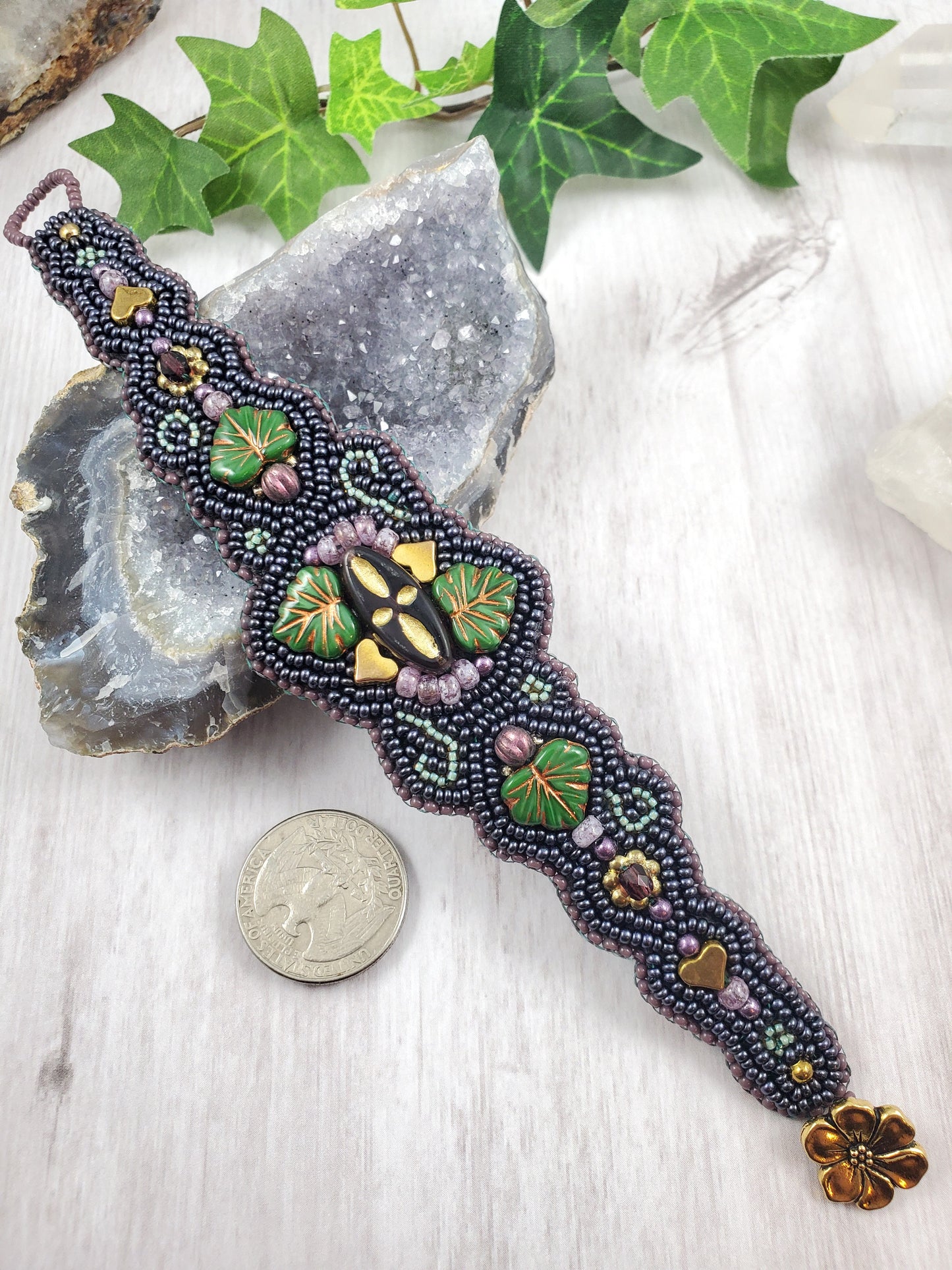 Art Nouveau Style Vineyard Bead Embroidered Bracelet