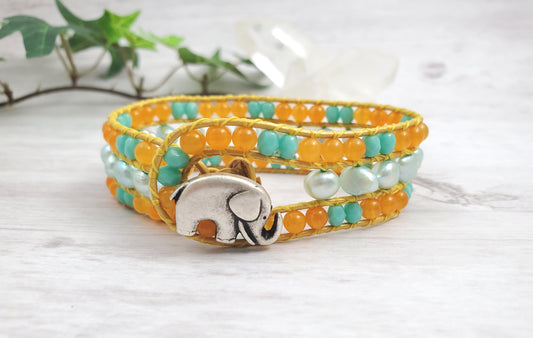 Elephant Cuff Bracelet with Aqua Freshwater Pearls