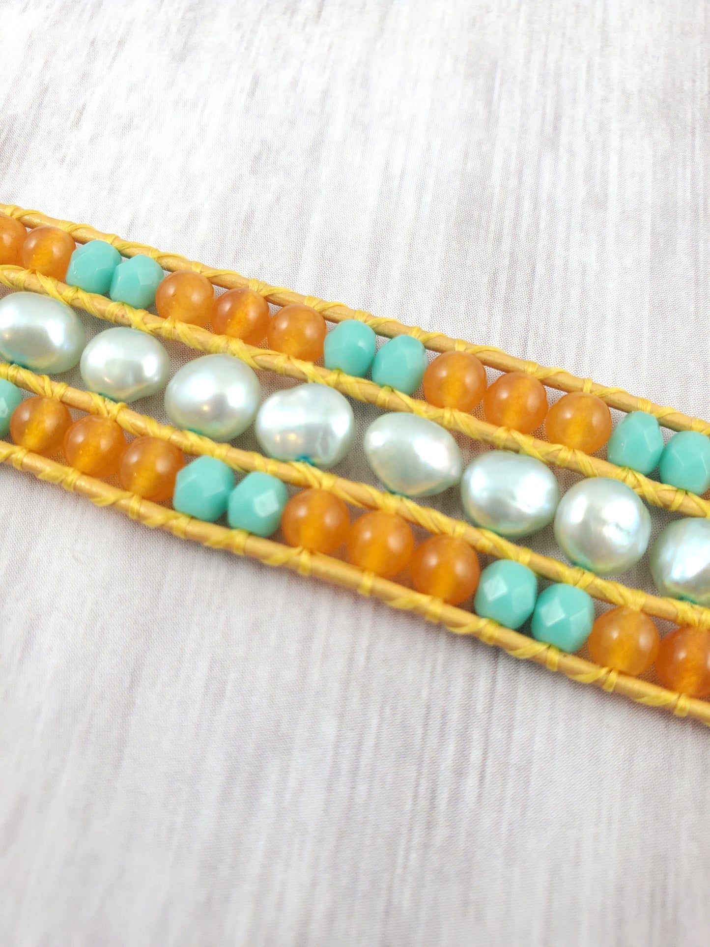 Elephant Cuff Bracelet with Aqua Freshwater Pearls