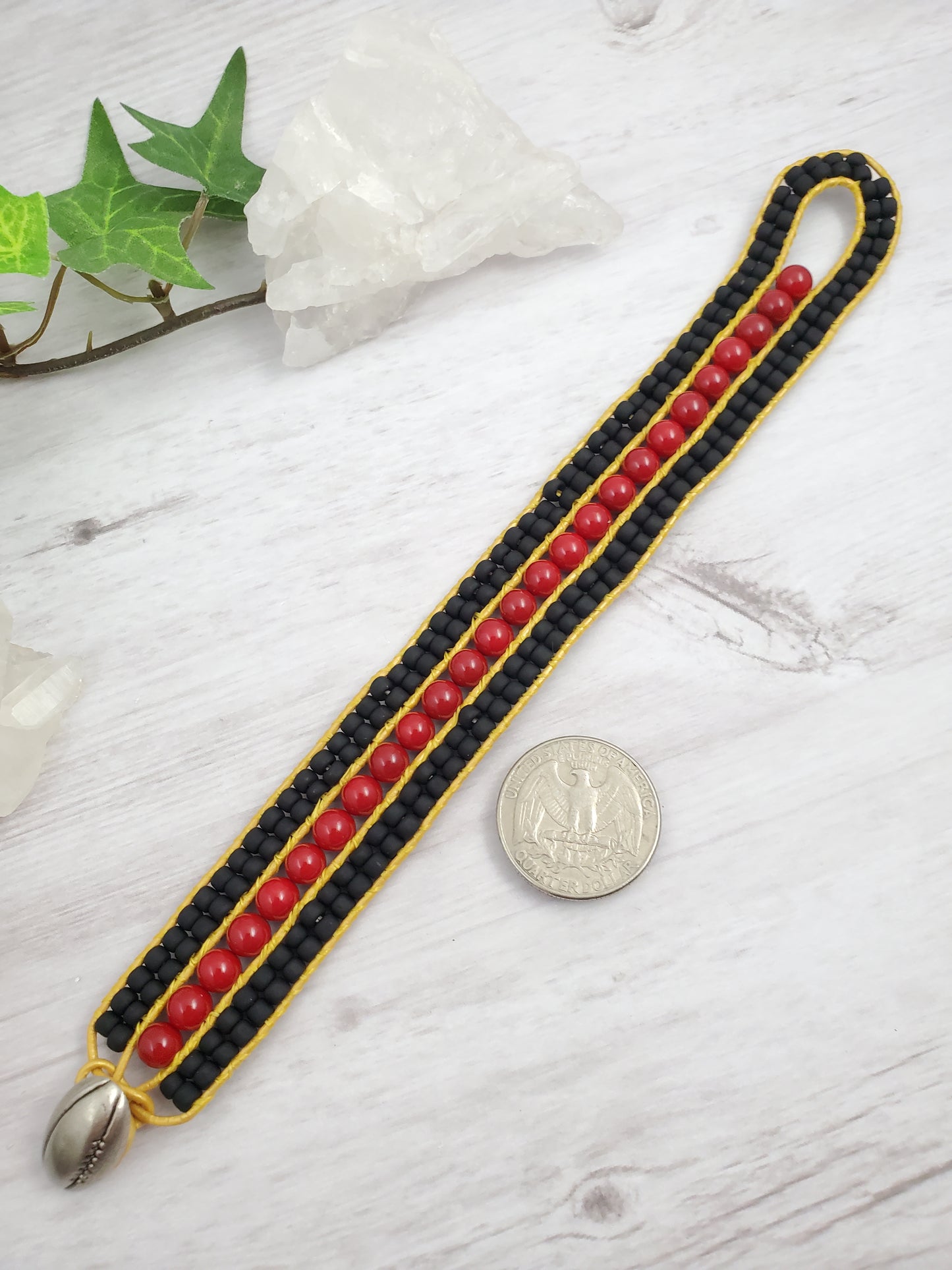 Burgundy and Gold Football Team Theme Leather Cuff Bracelet
