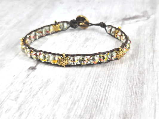 Gold and Clear Turtle Leather Bracelet