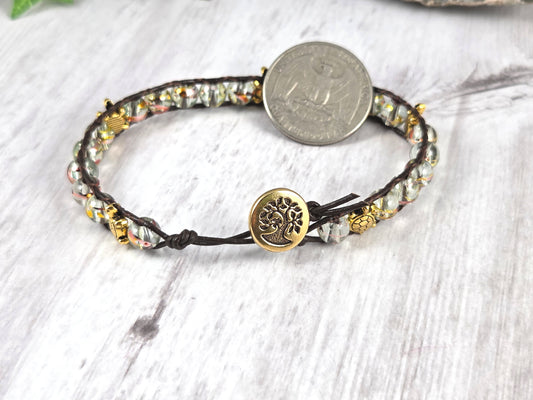 Gold and Clear Turtle Leather Bracelet