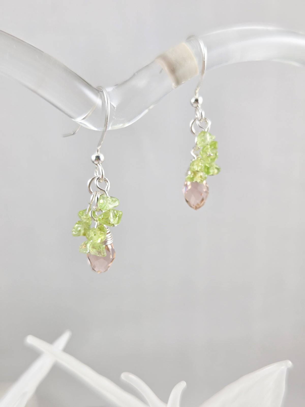 Peridot and Vintage Rose Swarovski Briolette Earrings
