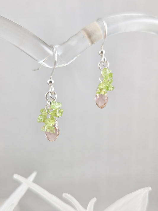 Peridot and Vintage Rose Swarovski Briolette Earrings