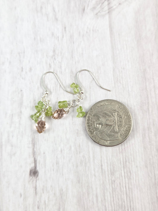 Peridot and Vintage Rose Swarovski Briolette Earrings