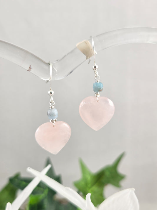 Rose Quartz Heart Earrings with Apatite Accents