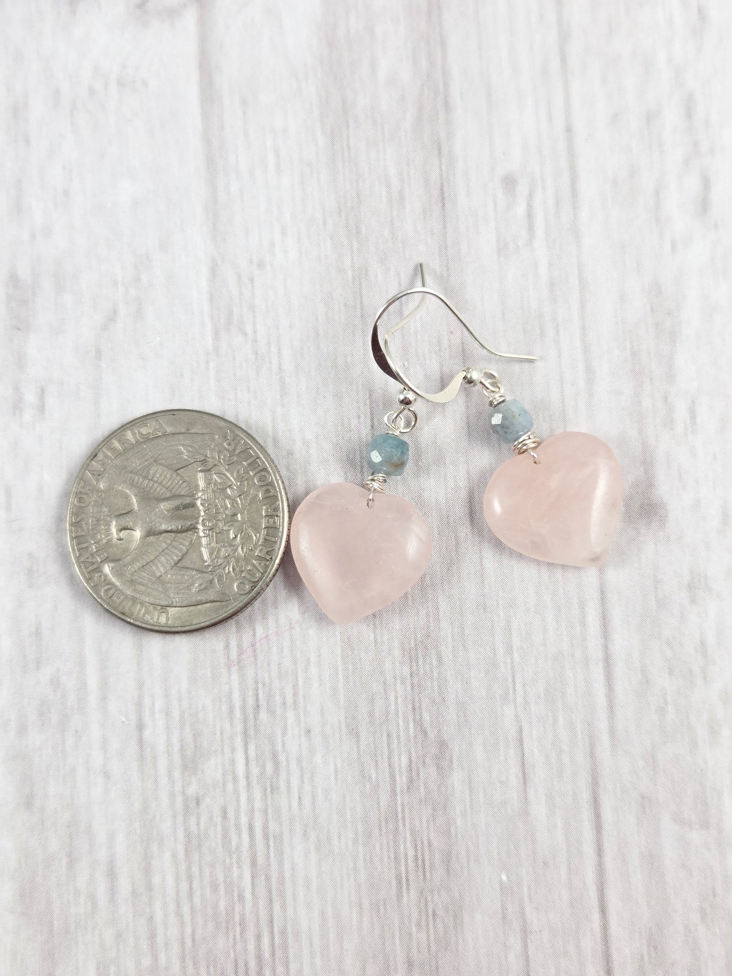 Rose Quartz Heart Earrings with Apatite Accents