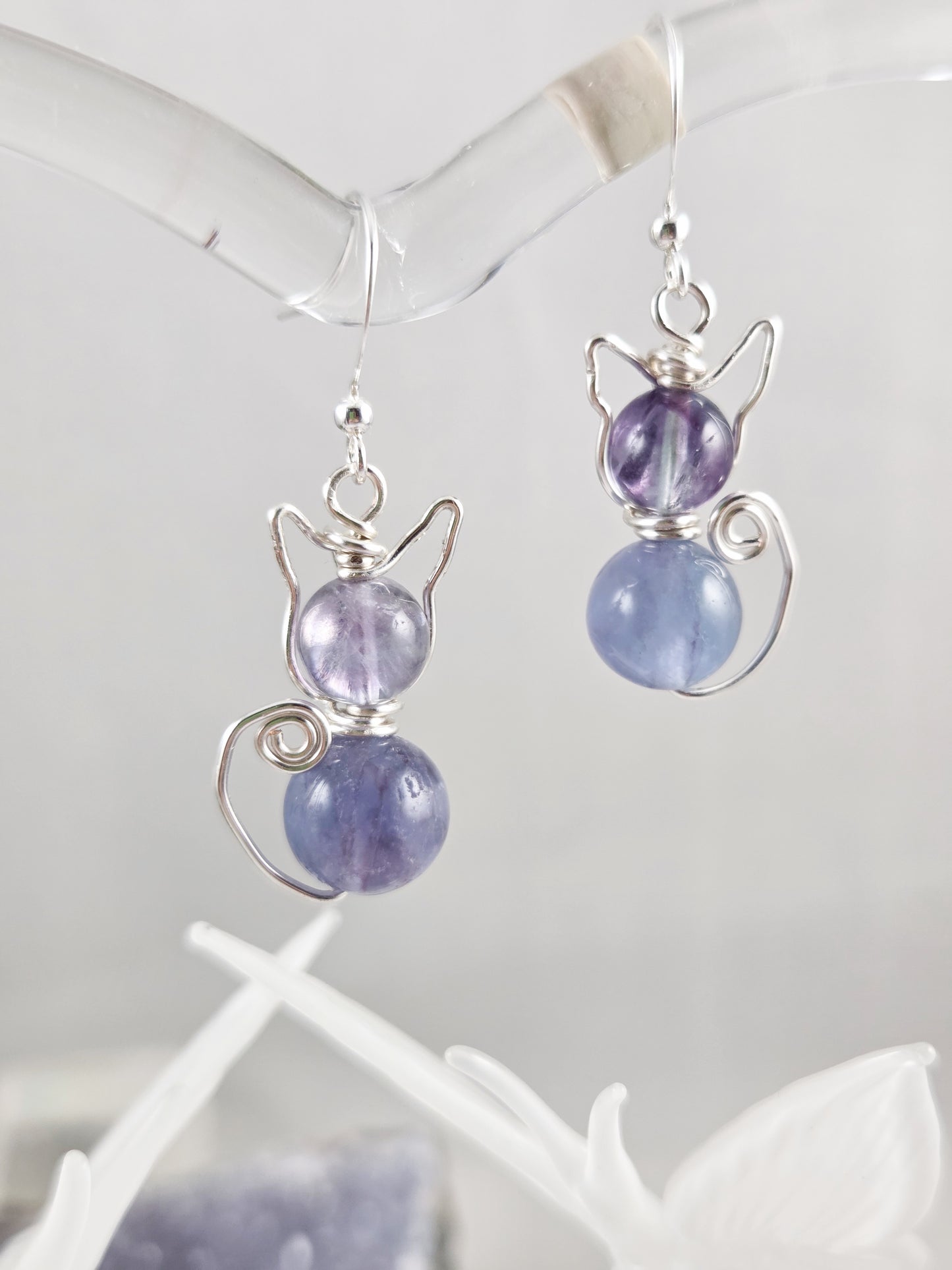 Cute Purple/Blue Fluorite Cat Earrings