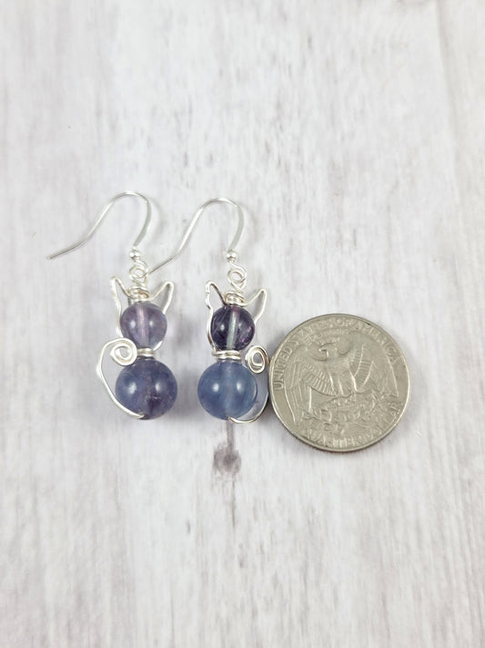 Cute Purple/Blue Fluorite Cat Earrings