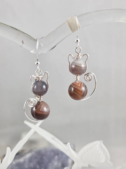 Botswana Agate Kitty Cat Earrings