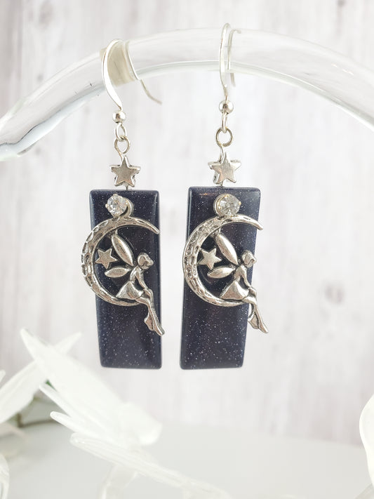 Blue Goldstone Dangle Fairy Earrings