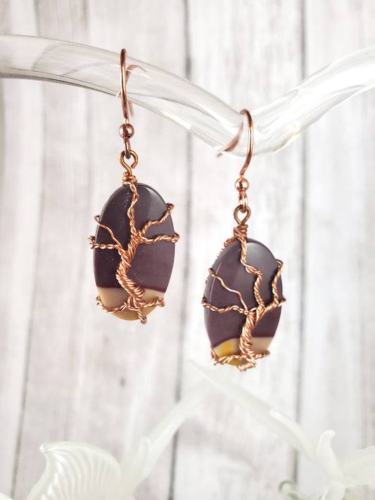 Mini Tree of Life Mookaite Dangle Earrings