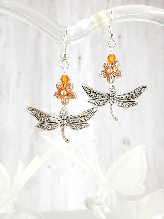 Delightful Dragonfly Dangles with Orange Flower