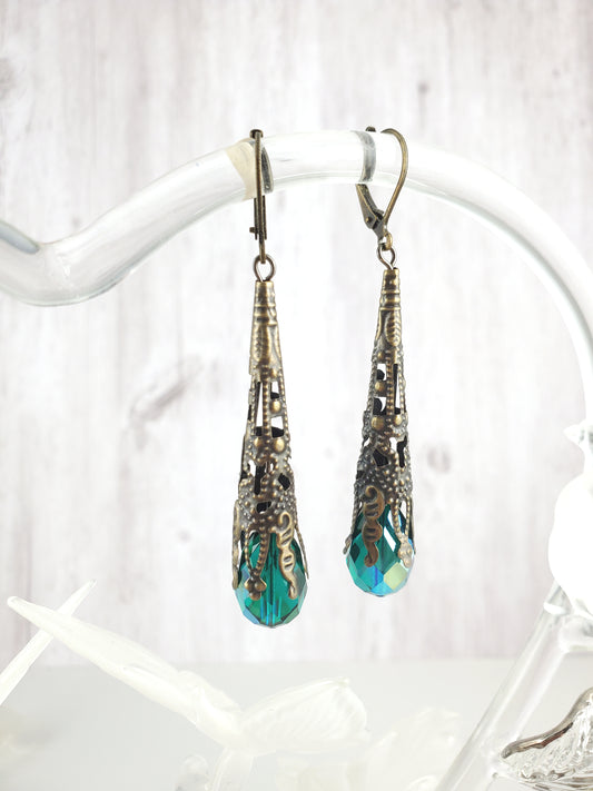 Emerald Green Boho Drop Earrings