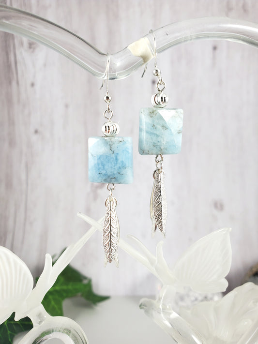 Faceted Aquamarine and Silver Long Dangle Earrings