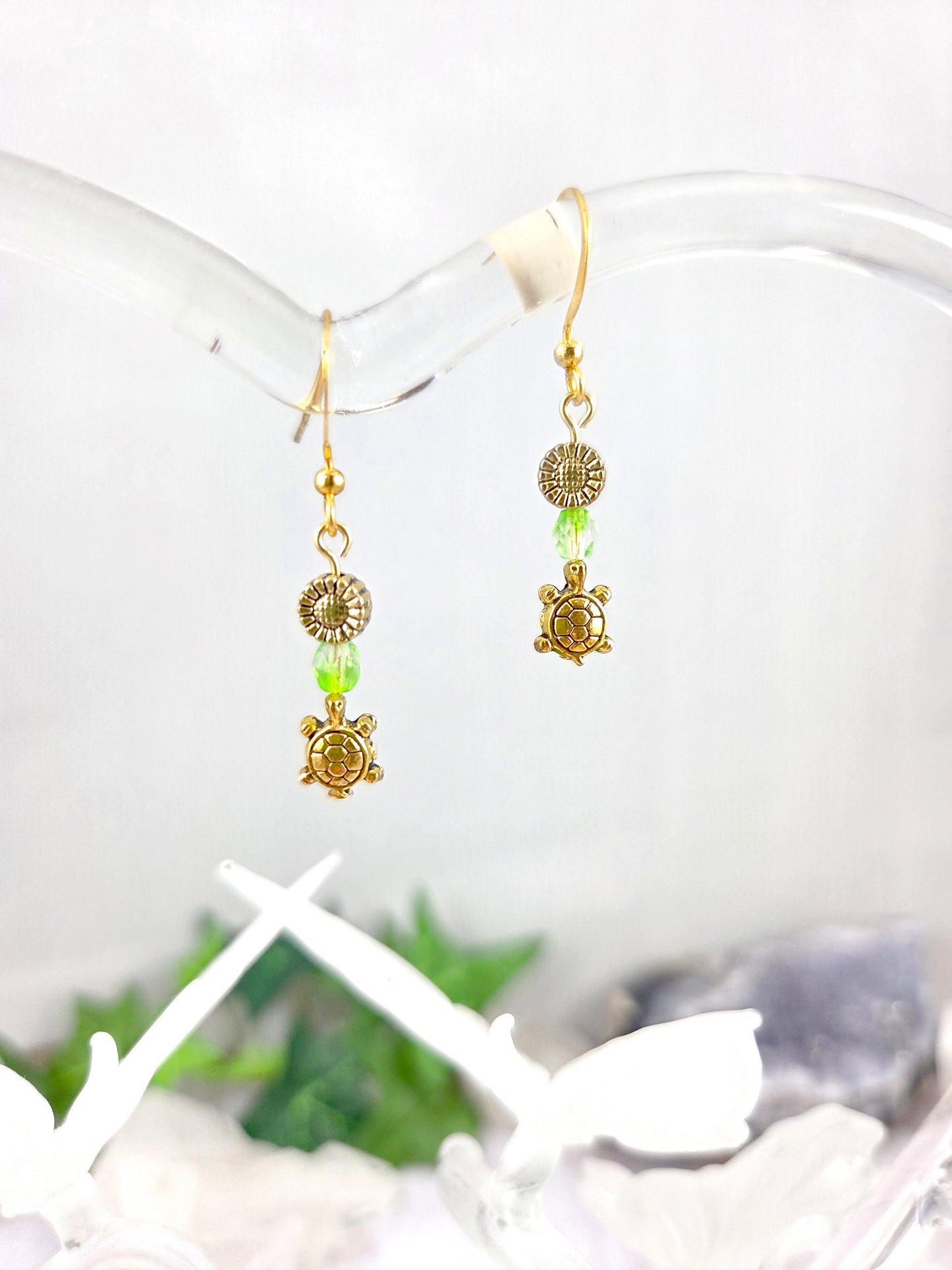 Adorable Gold Turtle and Sunflower Earrings