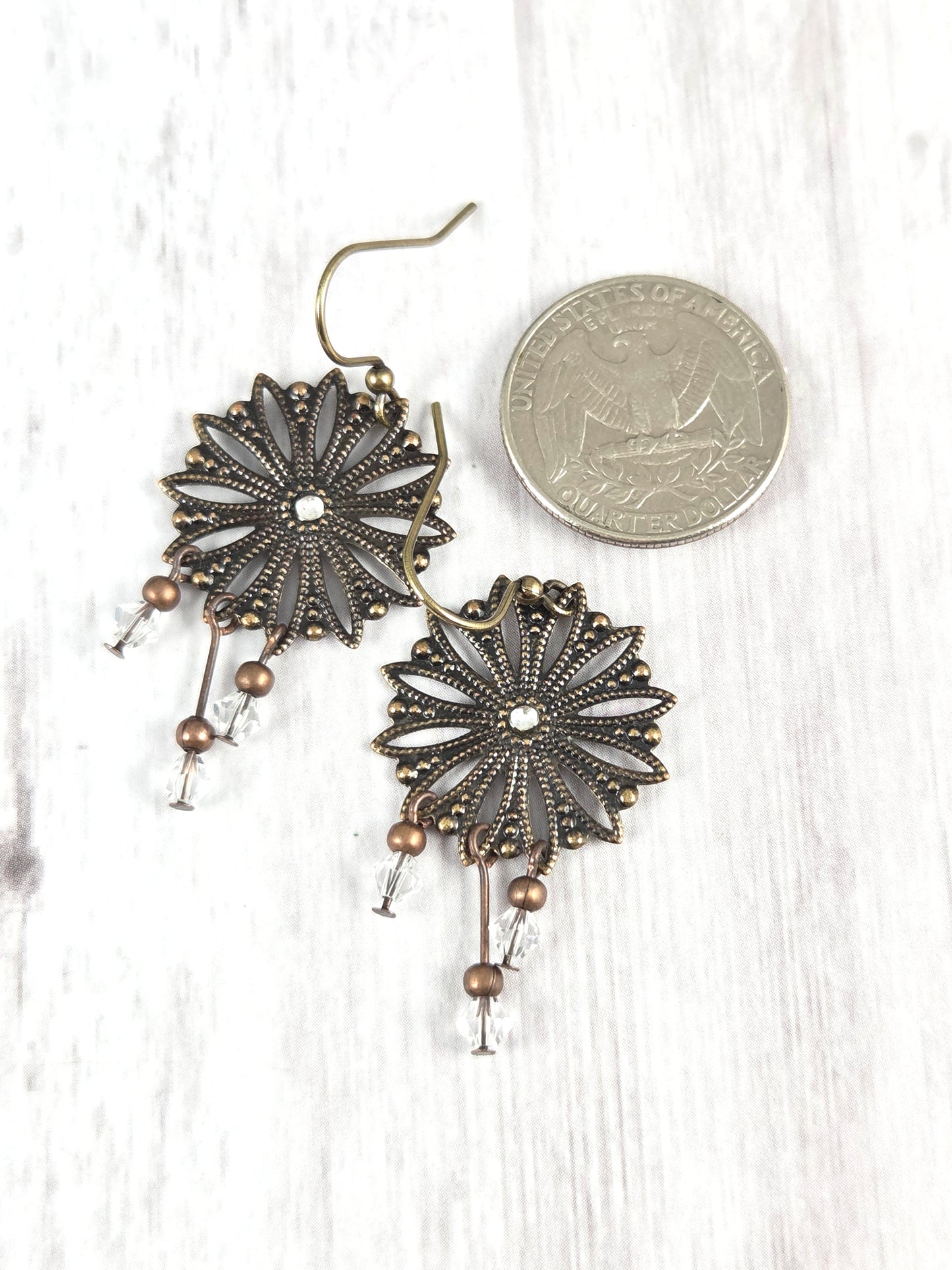 Filigree Flower Mandala Earrings with Crystal Accents