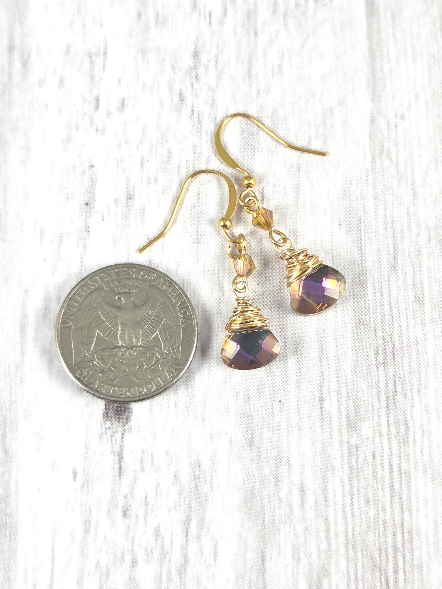 Gold Wire Wrapped Fancy Crystal Briolette Earrings
