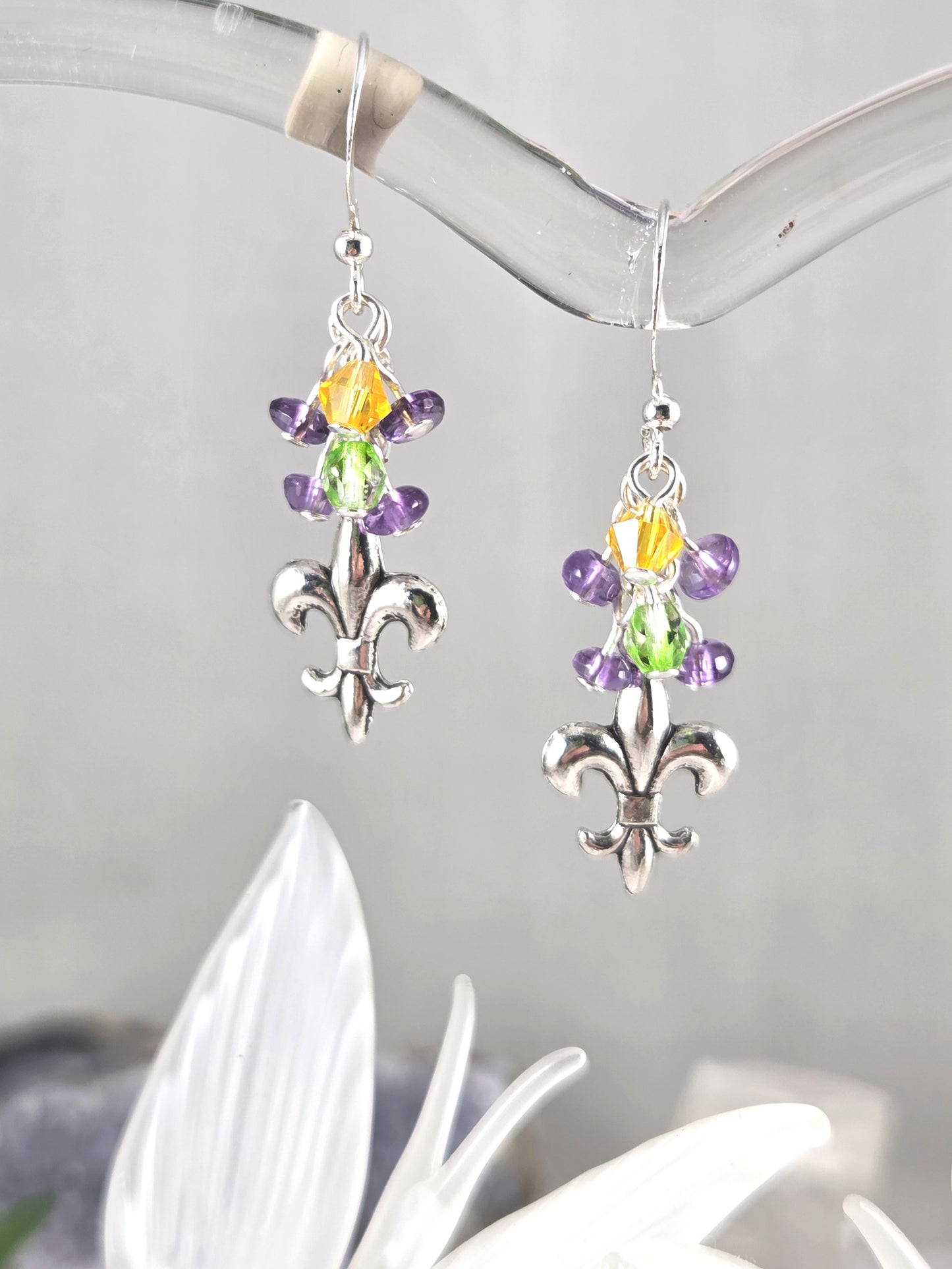 Fleur De Lis Mardi Gras Earrings with Purple, Green and Gold