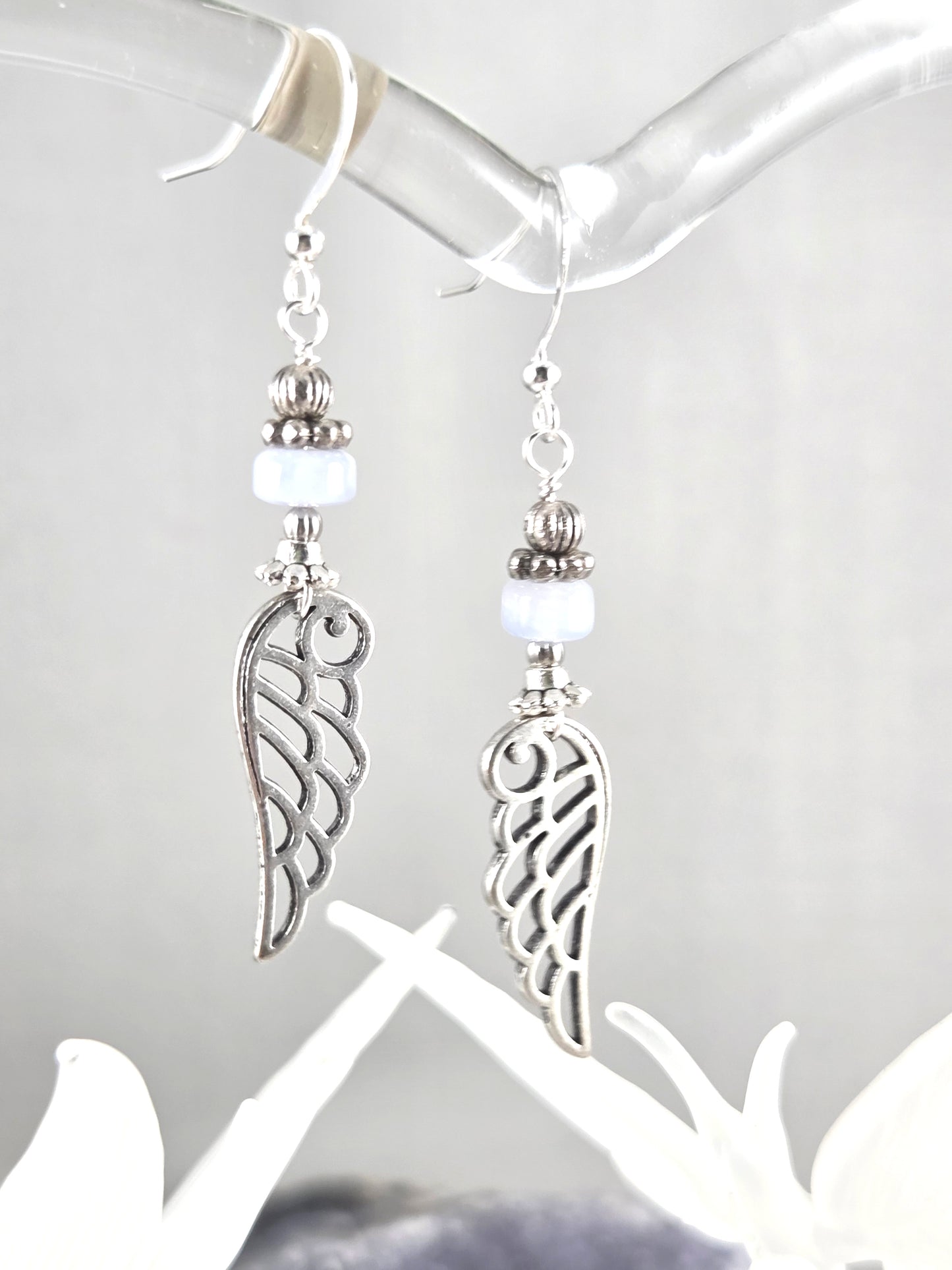 Blue Chalcedony Angel Wing Earrings