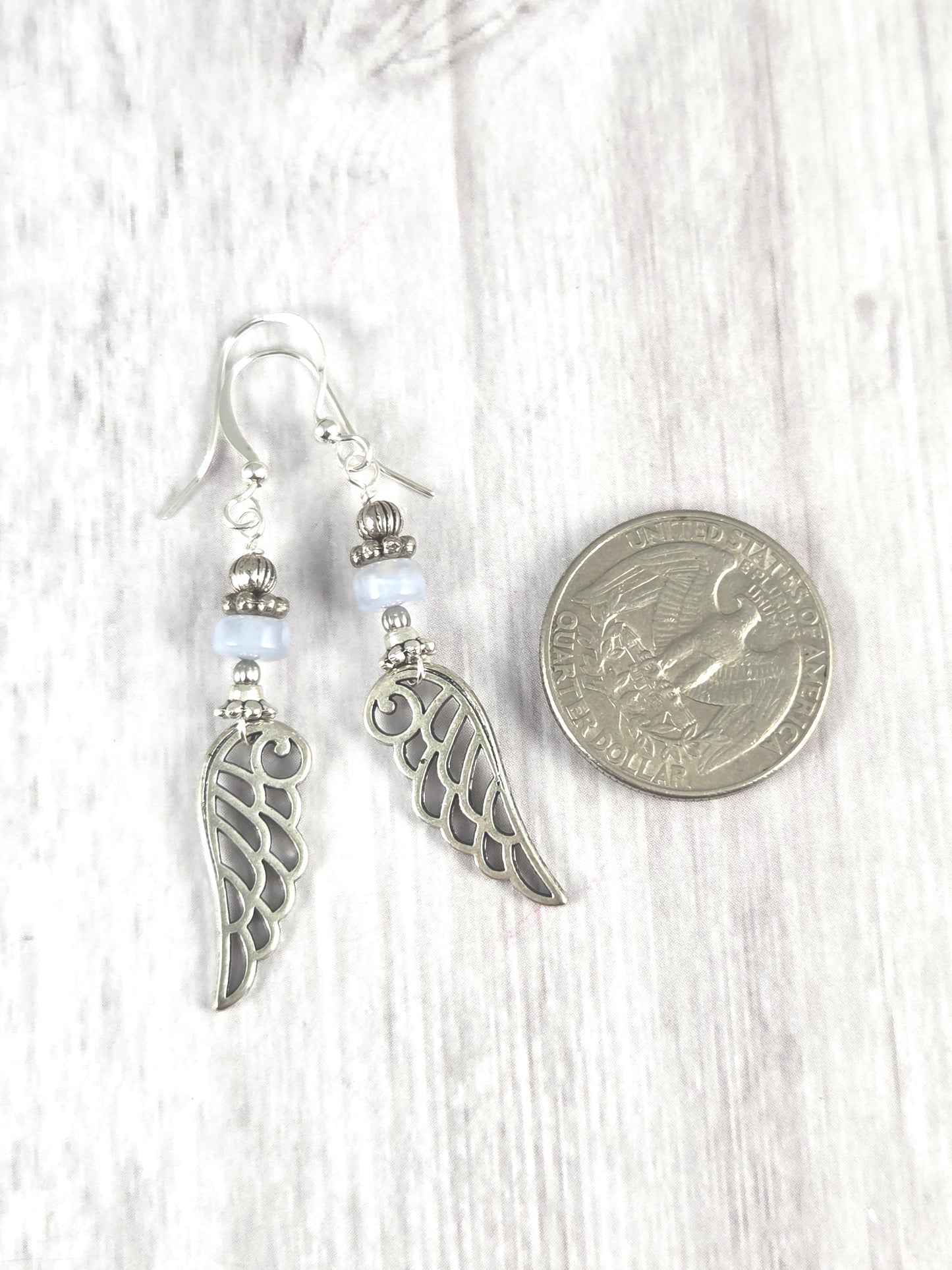 Blue Chalcedony Angel Wing Earrings