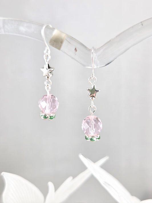 Pale Pink and Green Crystal Ball Earrings