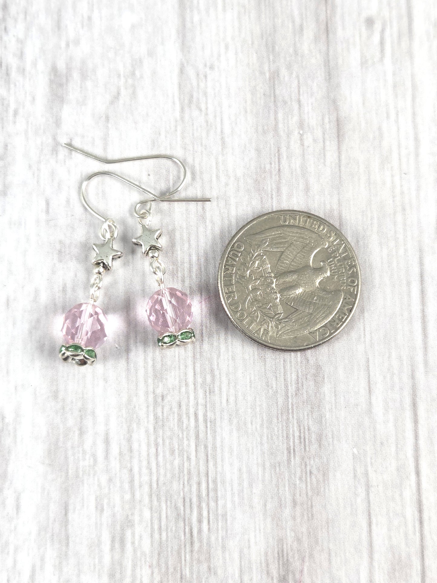 Pale Pink and Green Crystal Ball Earrings