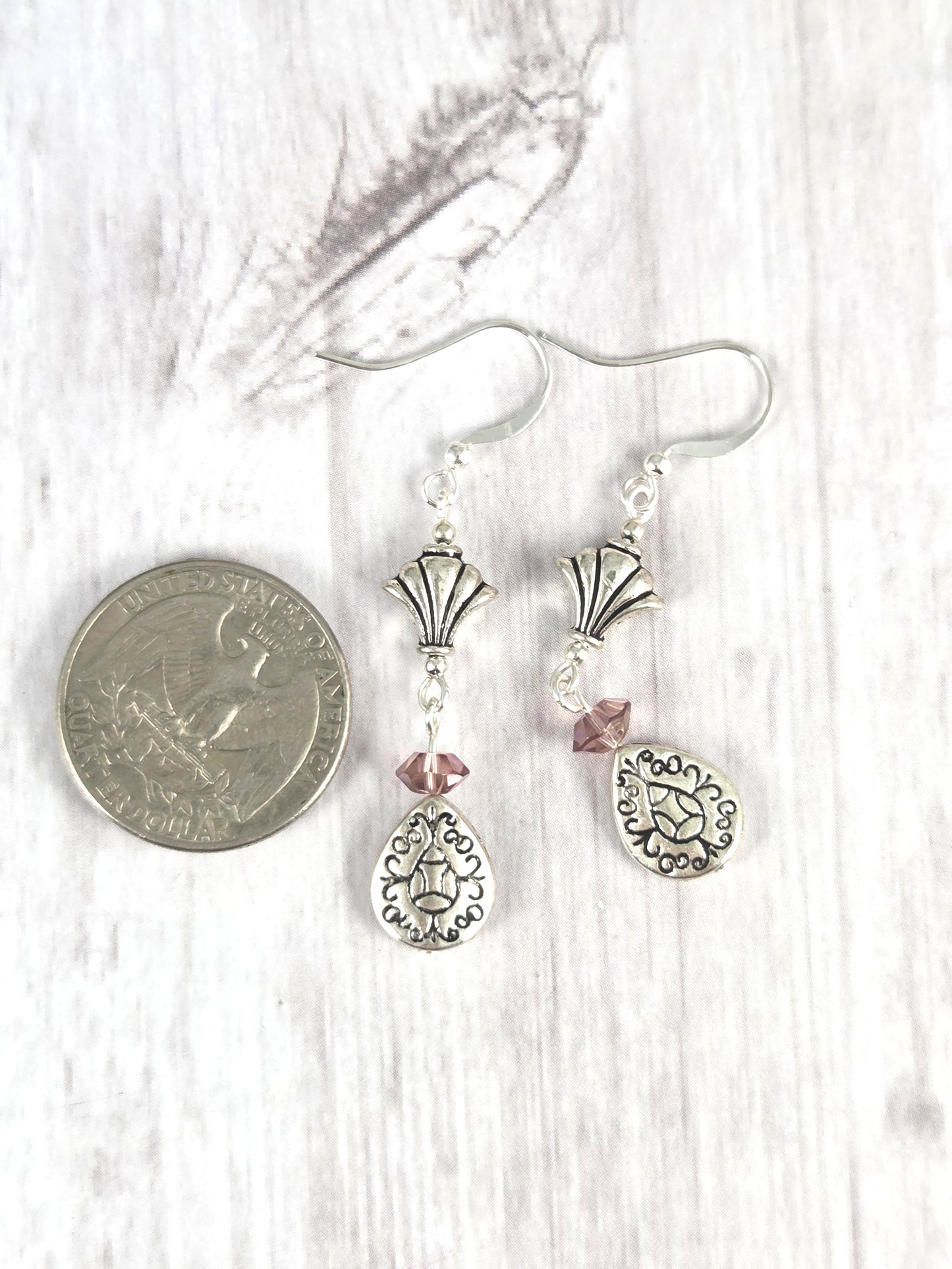 Silver Stylized Pineapple Earrings with Purple Crystal Accent