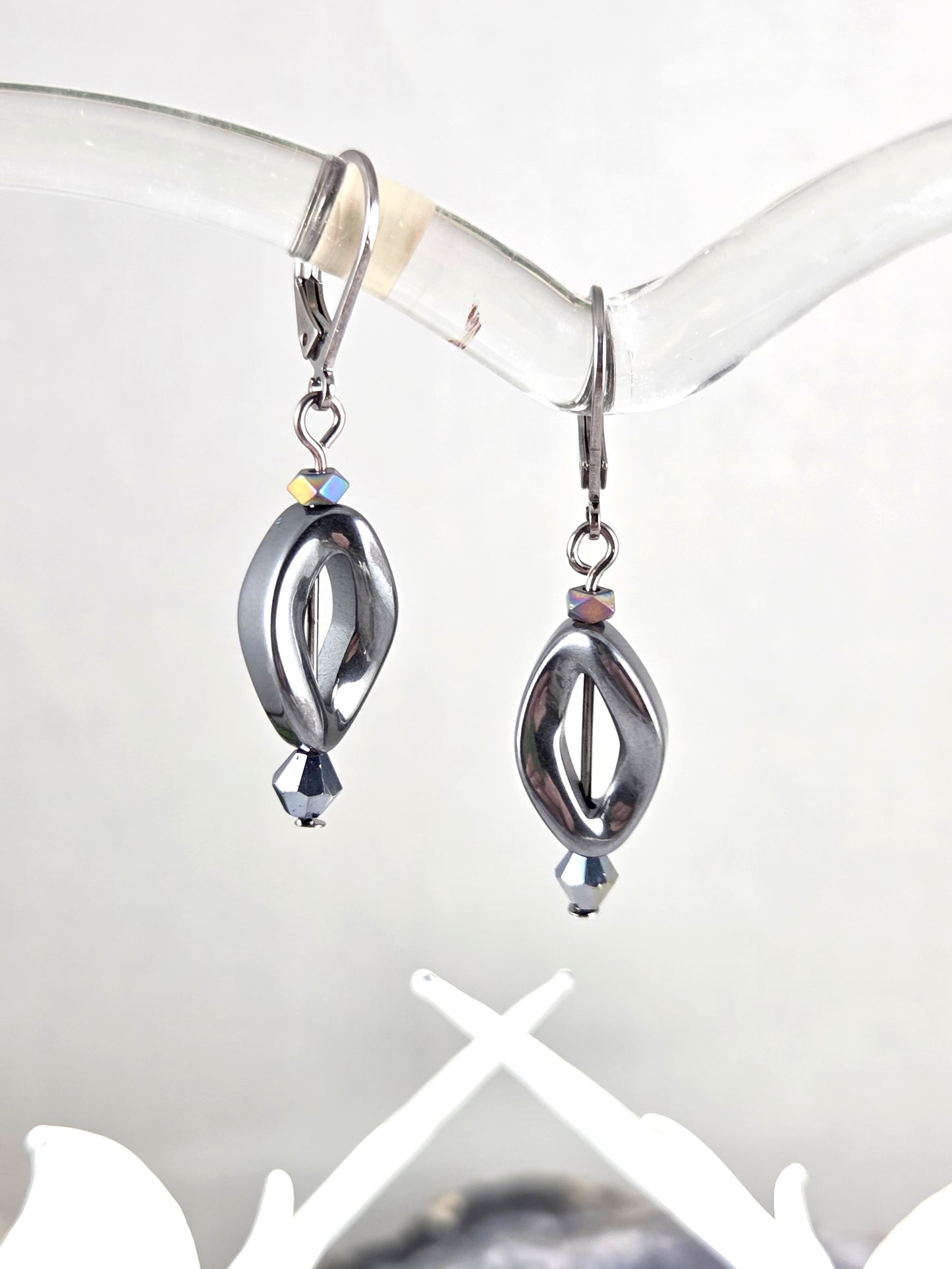Striking Hematite Mobius Strip Dangle Earrings
