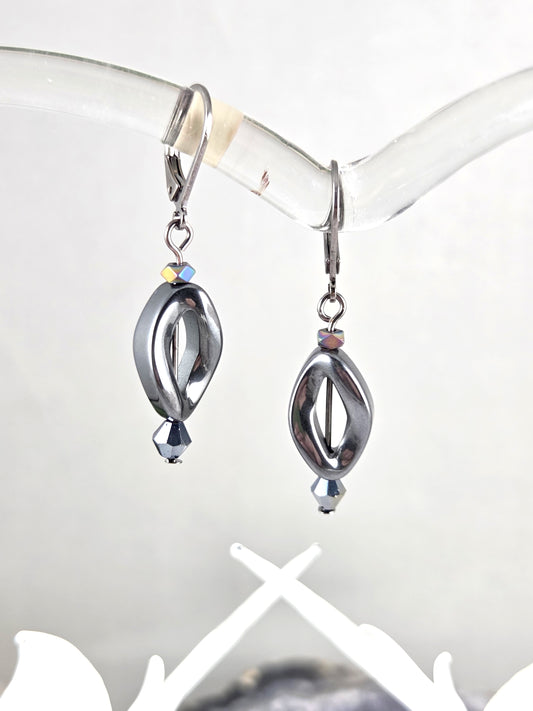 Striking Hematite Mobius Strip Dangle Earrings