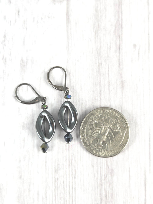 Striking Hematite Mobius Strip Dangle Earrings