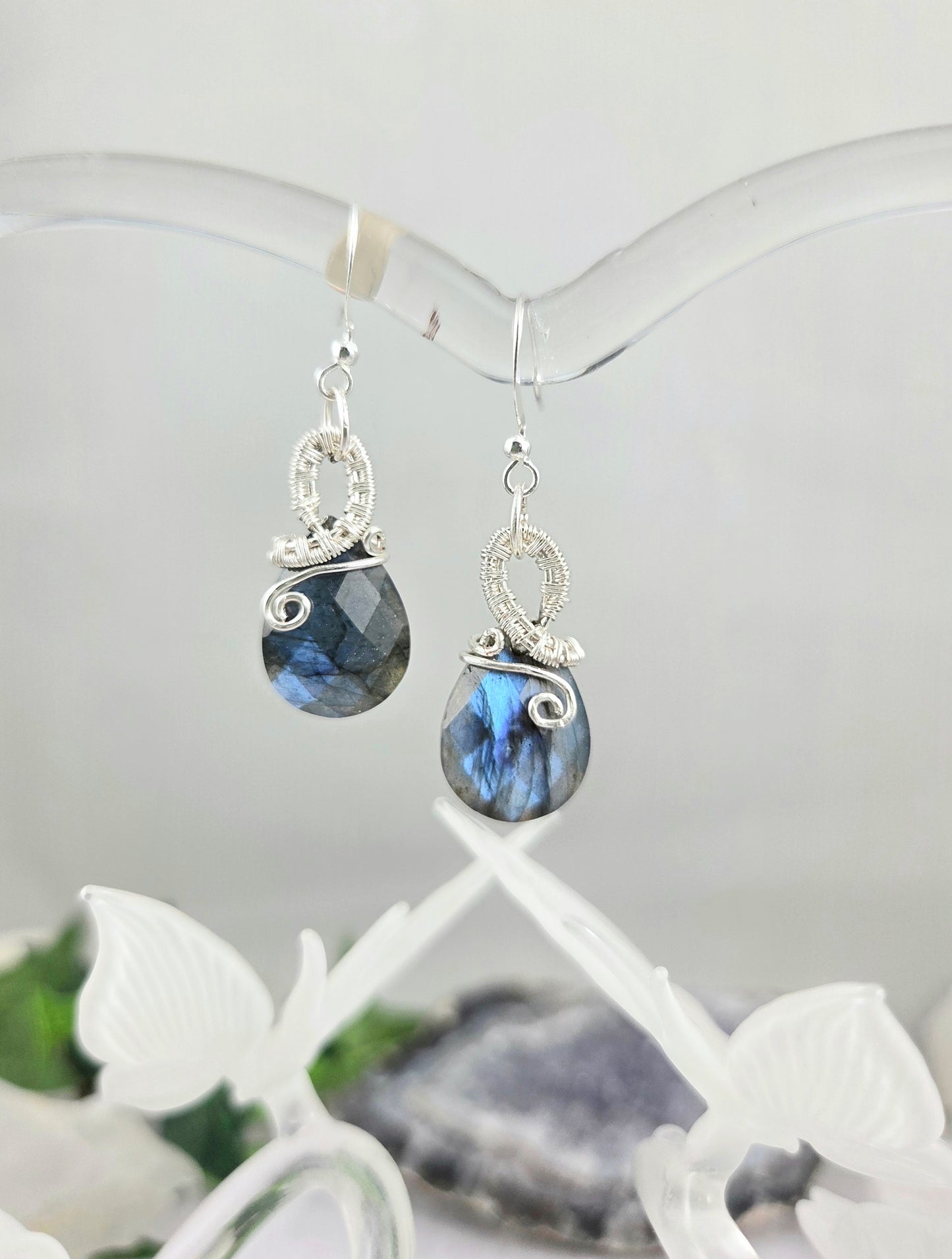 Bright Blue Flash Faceted Labradorite Teardrop Earrings