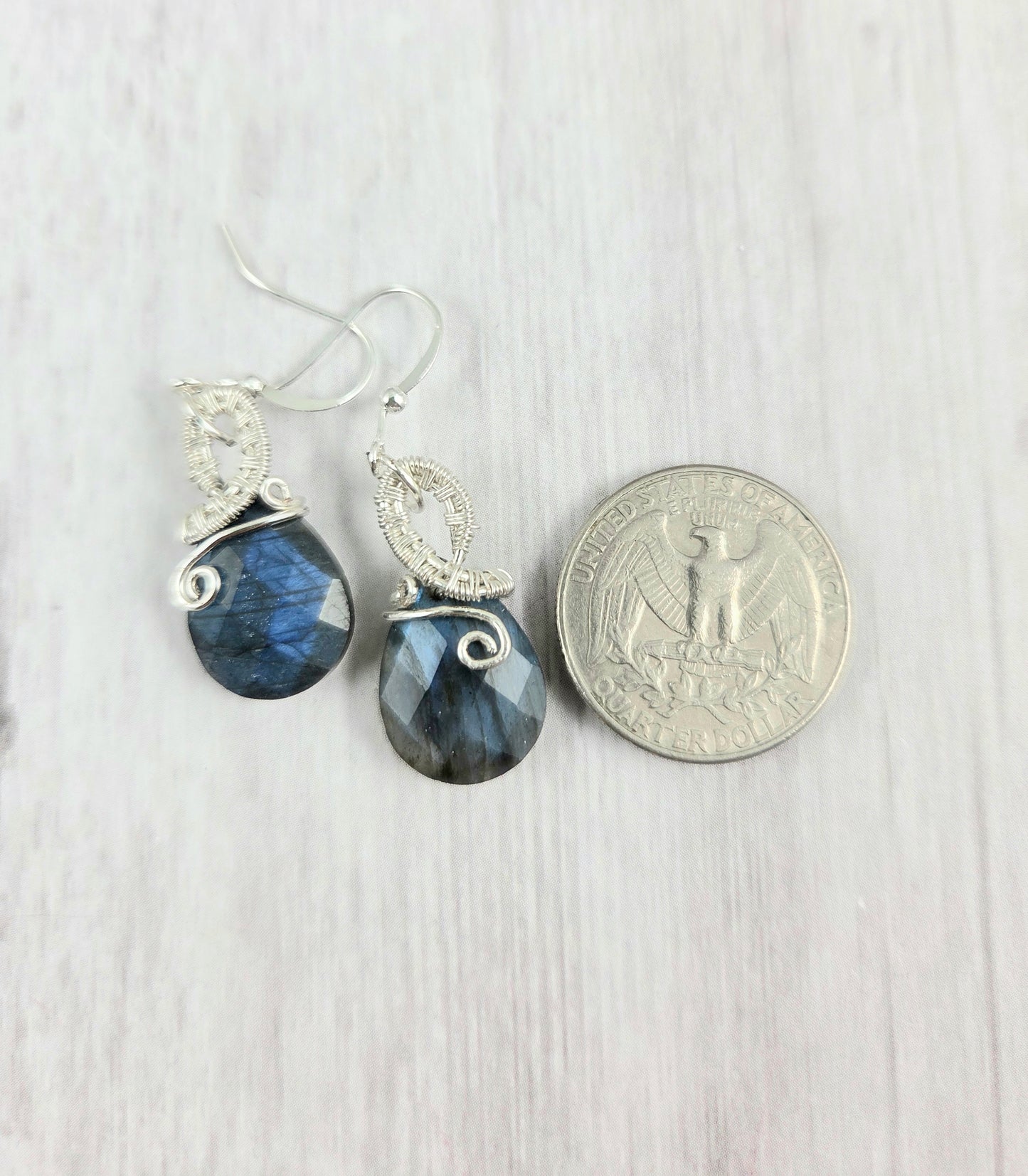 Bright Blue Flash Faceted Labradorite Teardrop Earrings