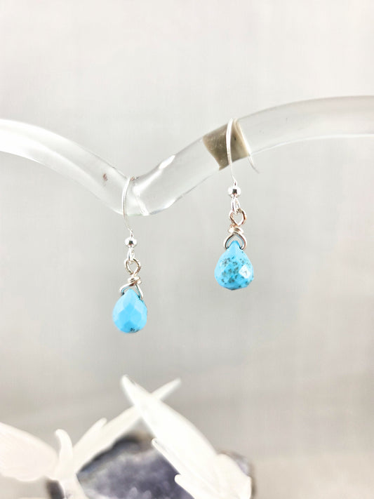 Blue Magnesite Mini Briolette Dangle Earrings