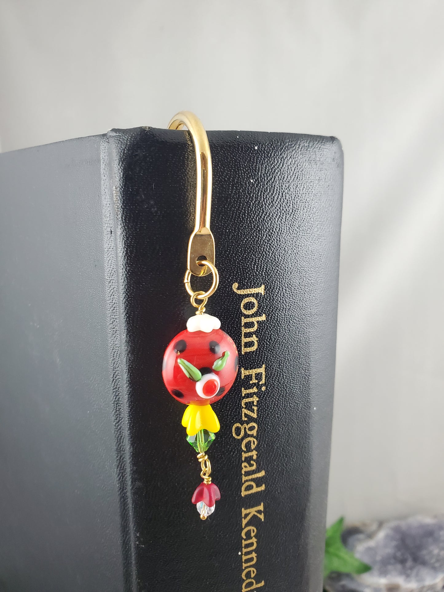 Polka Dot Flower Lamp Work Bookmark