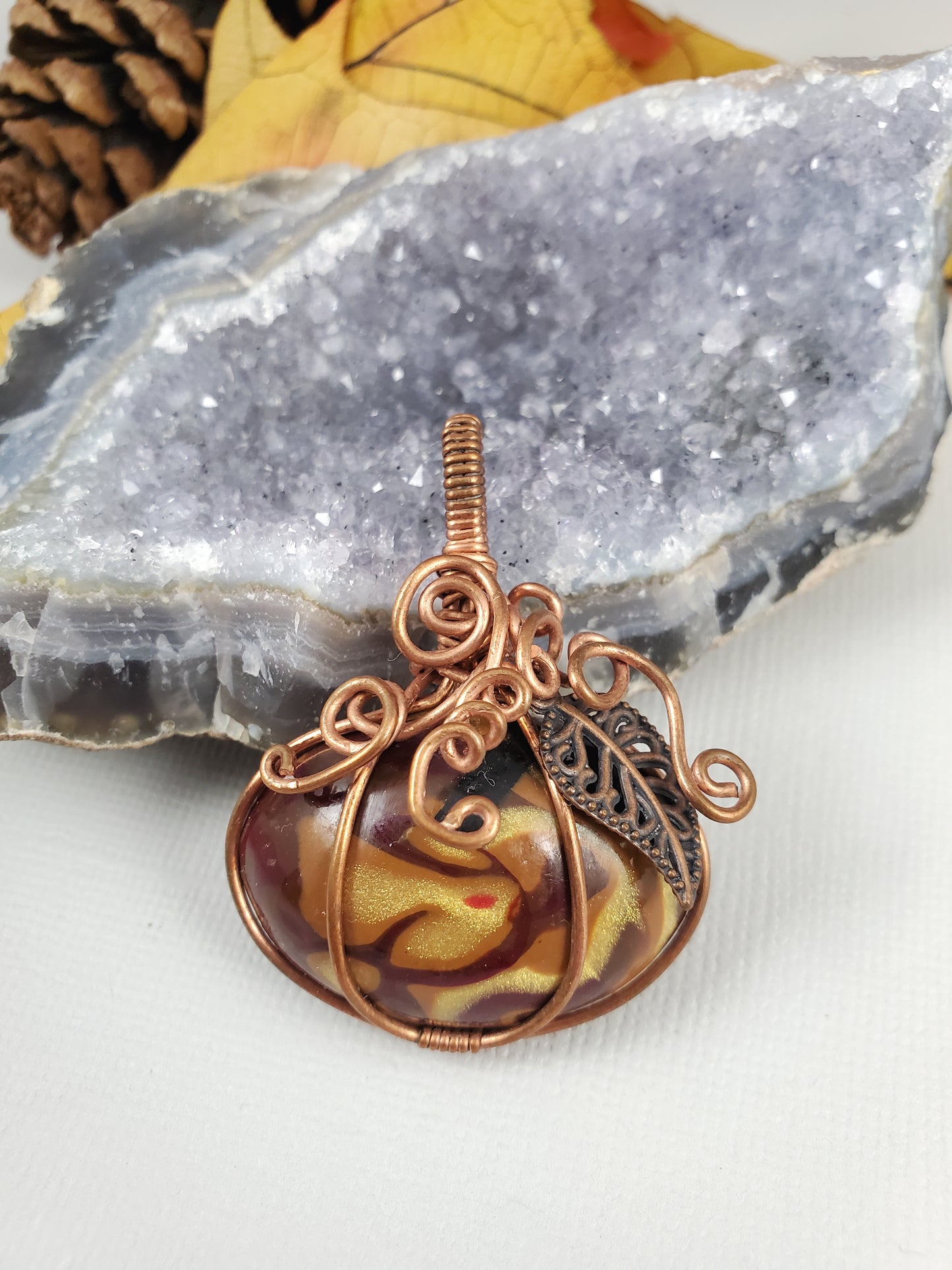 Gold and Brown Swirl Pumpkin Pendant