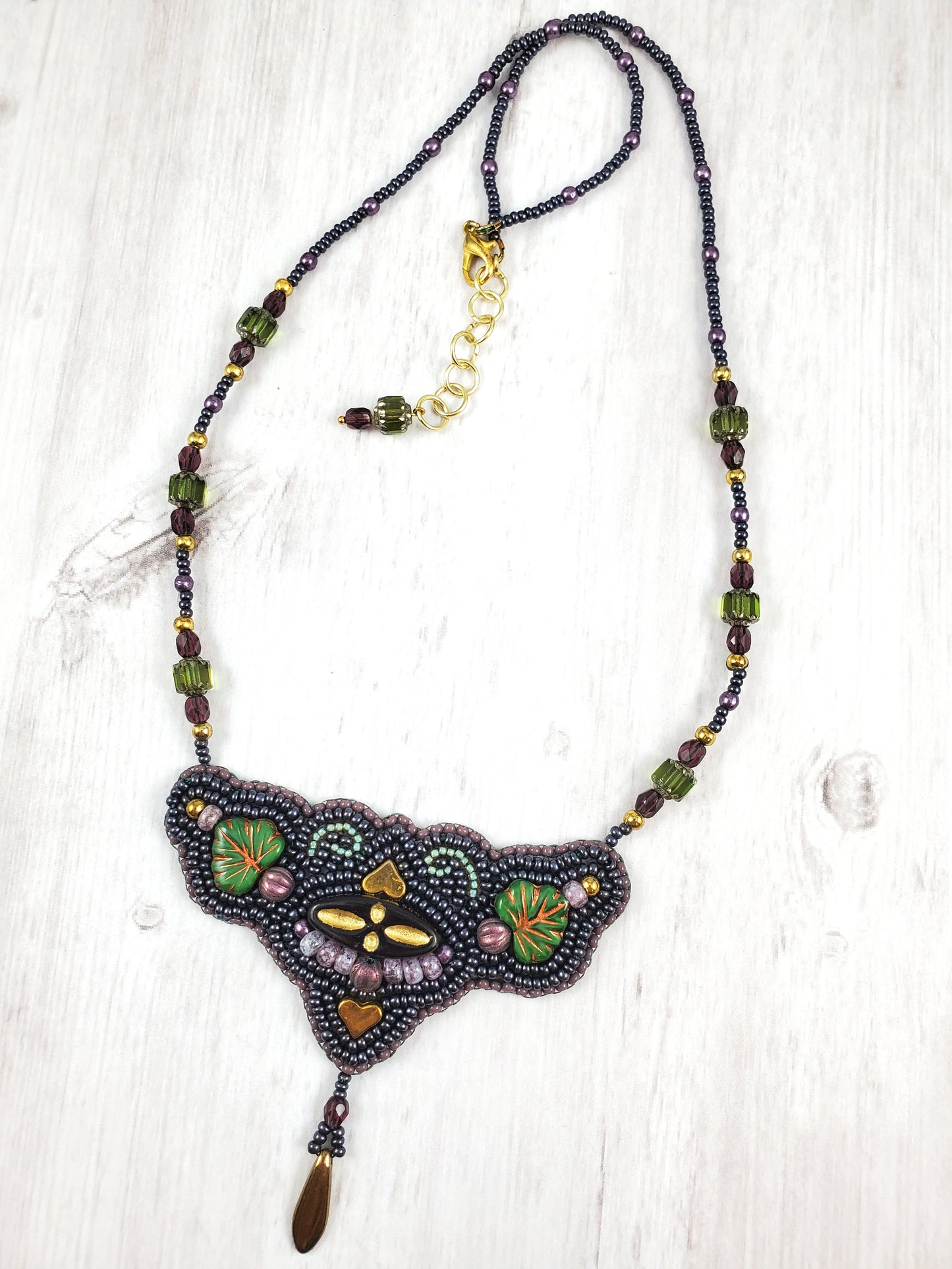 Art Nouveau Style Vineyard Bead Embroidered Necklace