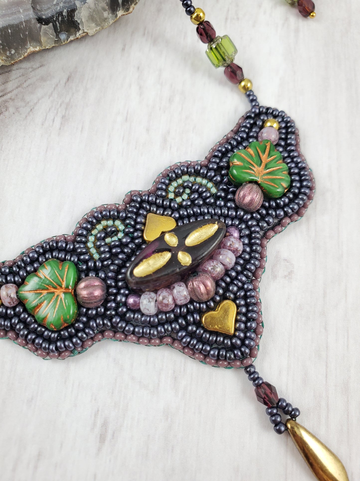 Art Nouveau Style Vineyard Bead Embroidered Necklace